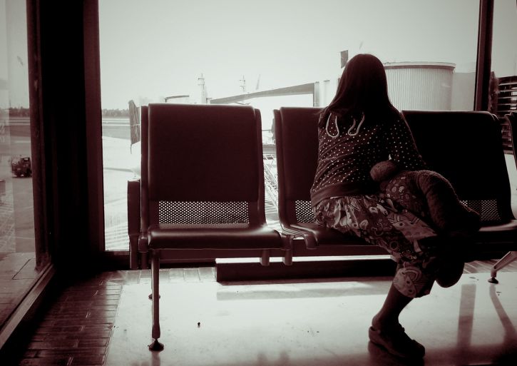 girl, waiting room, airport