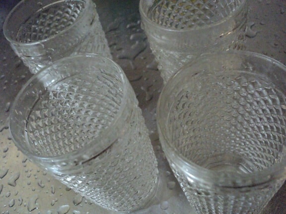 vazio, vidro, cristal, copos, mesa