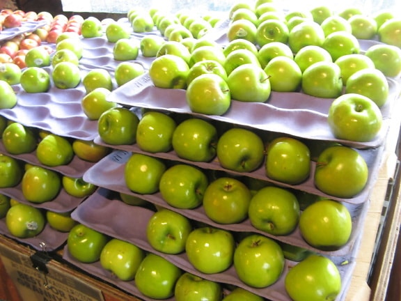 органични, зелени ябълки, съхранява