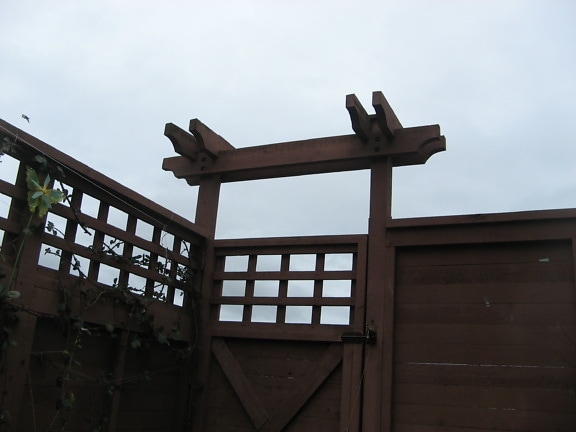 estilo japonês, de madeira, arquitetura, quintal, portão