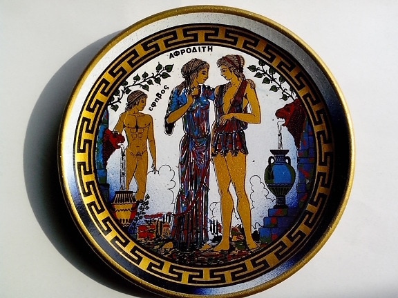 antiguo, griego, arte, placa, cerámica, loza de barro, arte