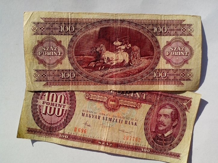 Hongaars, geld, bankbiljetten, bank, forint, 1984