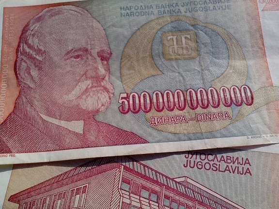 500 billion, largest banknote, 500000000000, money, inflation, Yugoslavia, Serbian dinar