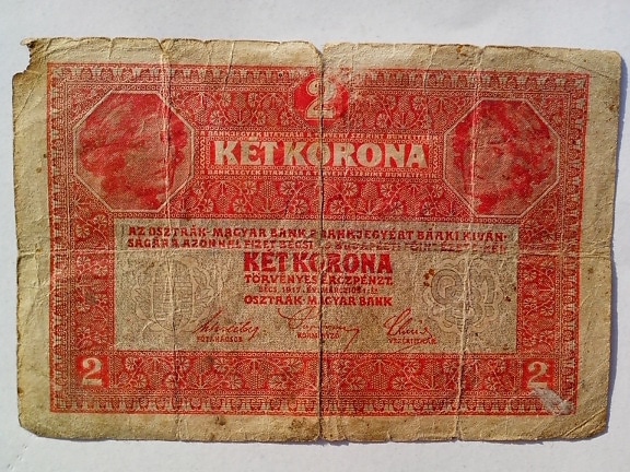 two, Hungarian, crown, bills, money, vintage, banknotes