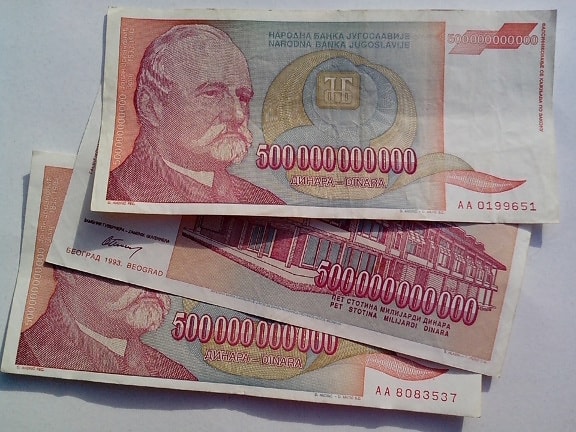 yugoslavia, inflation, money, banknotes, bill, cash, 500000000000, Serbian  dinar, currency