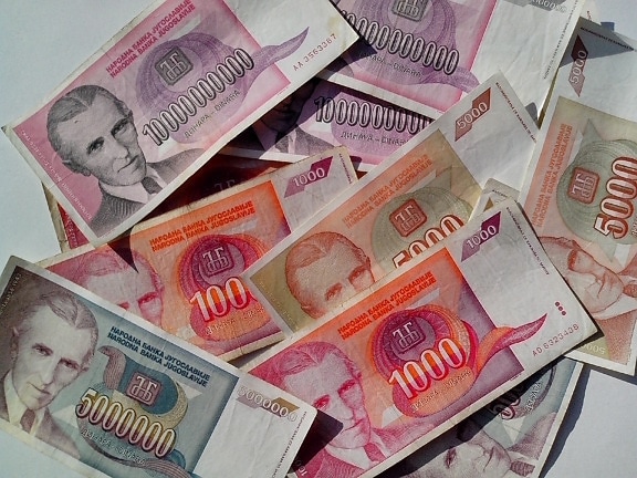 currency, bills, Nikola Tesla, Serbian dinar, Yugoslavia