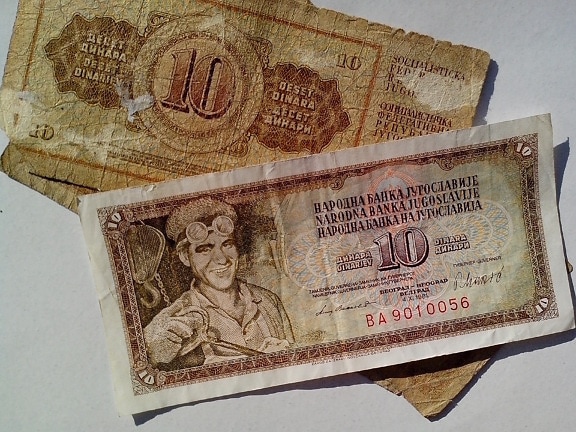 stary, Jugosławii, pieniądze, gotówka, banknoty, górnik, kopalnia, socjalizm