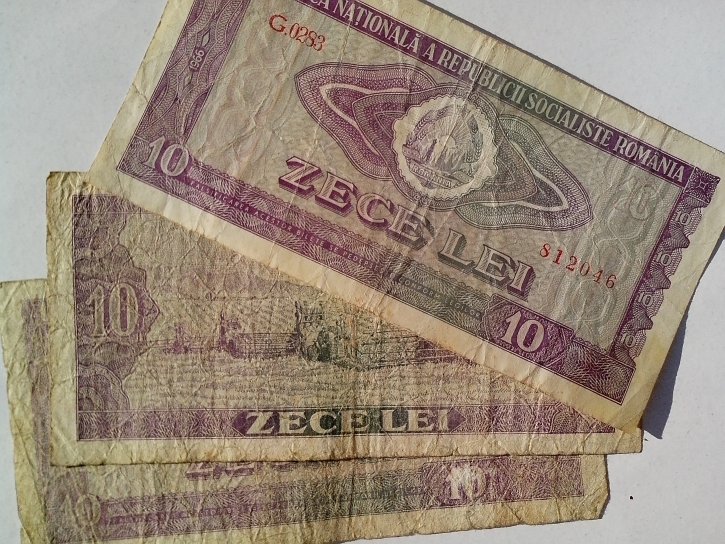 Rumänien, sedlar, pengar, gammal, vintage, papper