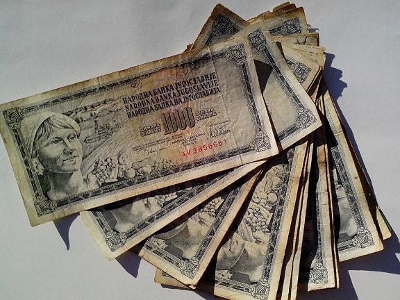 1000 dinarów, waluta, stare, nieprawidłowy, banknoty