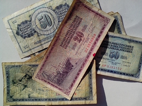 1978, banknotes, National, bank, former Yugoslavia, vintage, paper, bills, money, cash