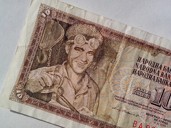 dinarów, banknot, vintage, papier, dziesięć, pieniądze
