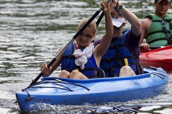 pair, kayakers, paddling, Potomac, river