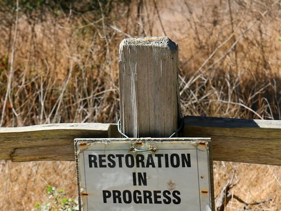 restoration, progress, sign