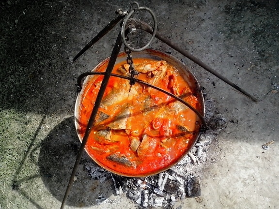 fish, stew, food, caldron