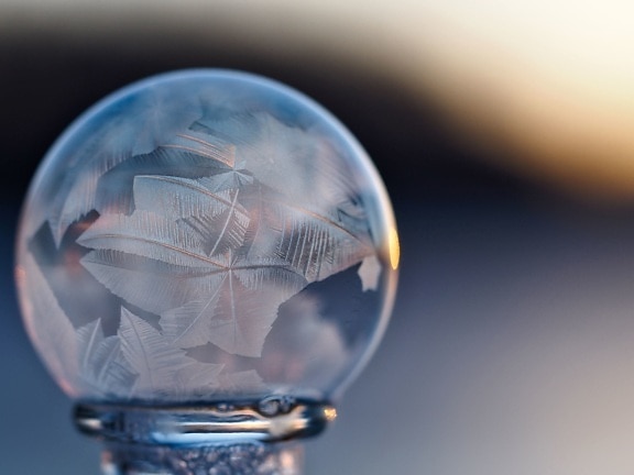 close up, crystal, ball, against, blue, background
