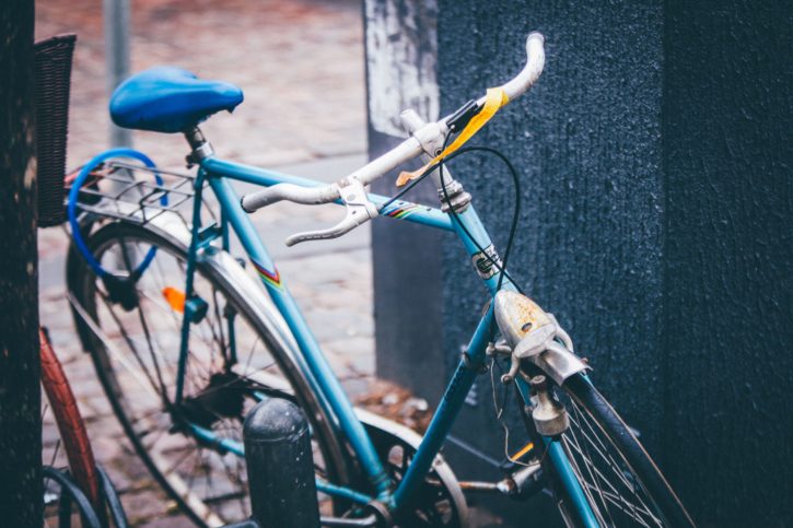 kerékpár, bicikli, kék, parkoló
