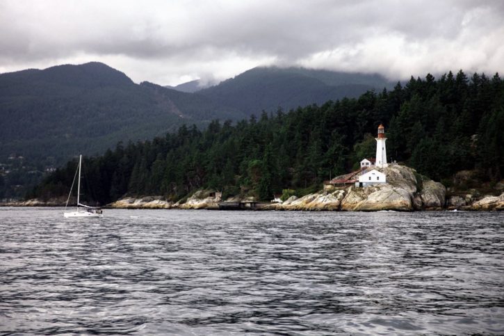 Lighthouse, bjerg, båd, kyst, øen, rocky, havet, kysten, vand