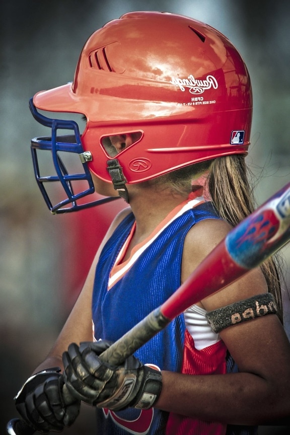 hráč baseballu, dívka, sport, hra, sportovec, helma