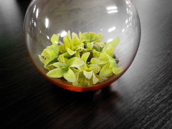 glass bowl, green flowers, decorations, decorating, design, interior