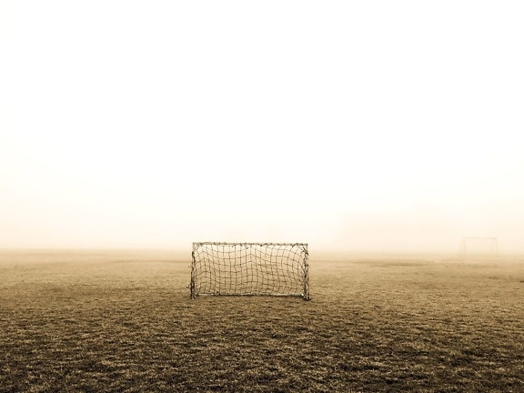field, fog, football, goal, grass, mist, net, soccer, sports