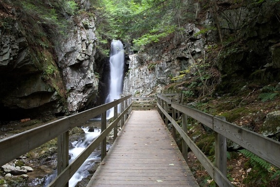 wooden bridge, waterfall national reserve, water, rocks, path