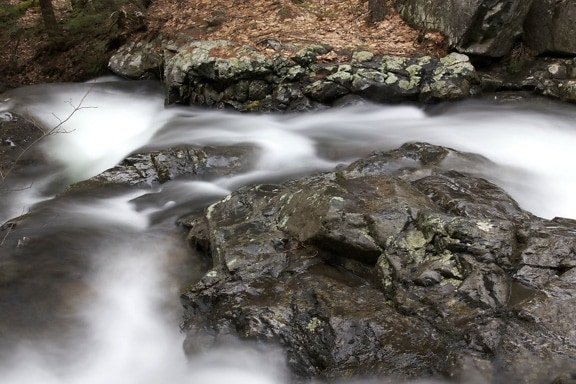 blurry water, spring water, rocks, stream, water, leaves