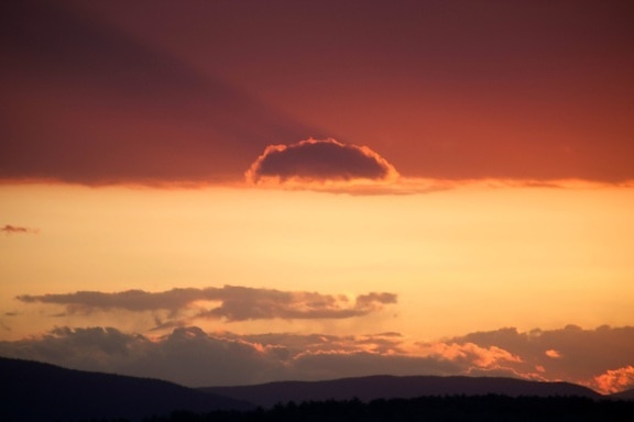 orange colored clouds, sunset, summer, clouds, mountains