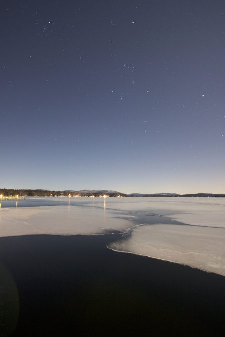 lake, frost, icy water, water, ice, winter, stars, night