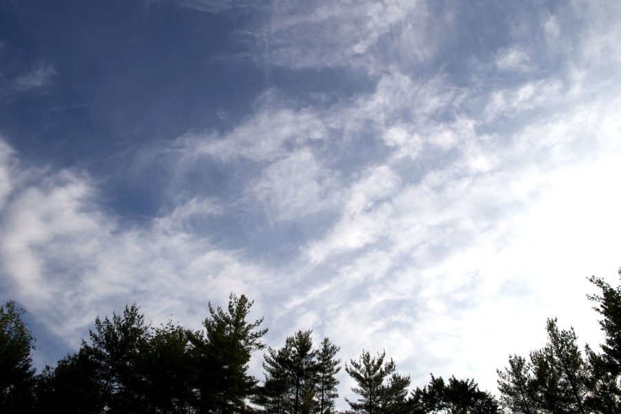 blue sky, white clouds, clouds, trees