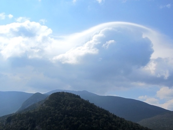 blue sky, white clouds, mountains, clouds, sky