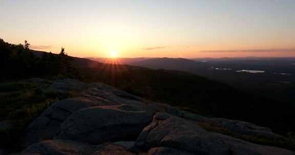 mặt trời lặn tối, panorama, hoàng hôn, đá, núi