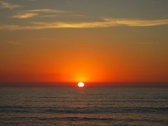 oranje zonsondergang, oceaan zonsondergang, zonsondergang, Oceaan, water, wolken, zomer