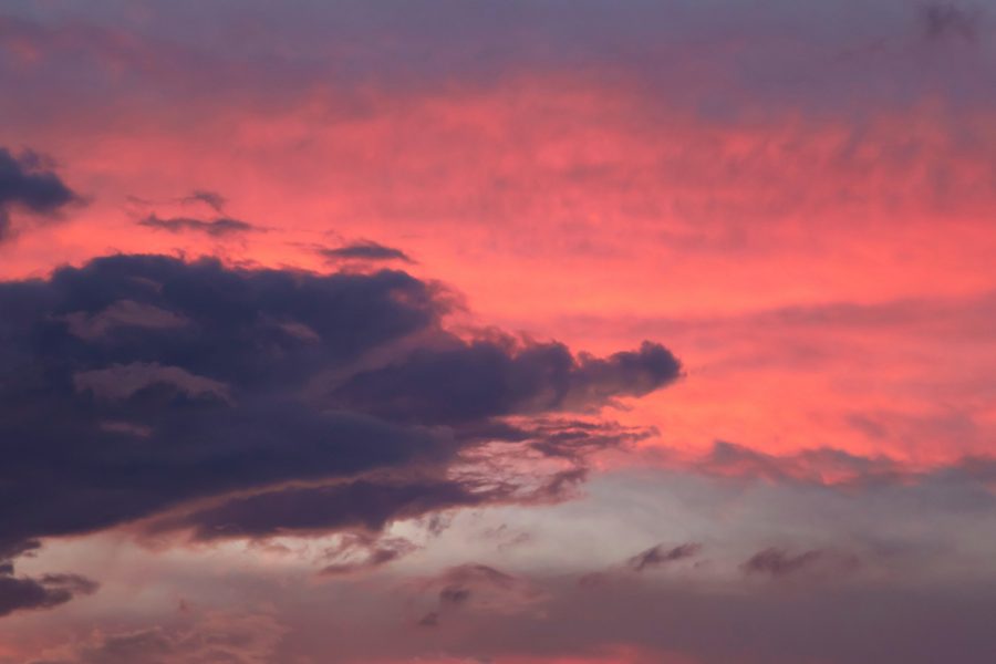 pinkish clouds, purple sky, dark clouds, sunset, clouds, sky, summer