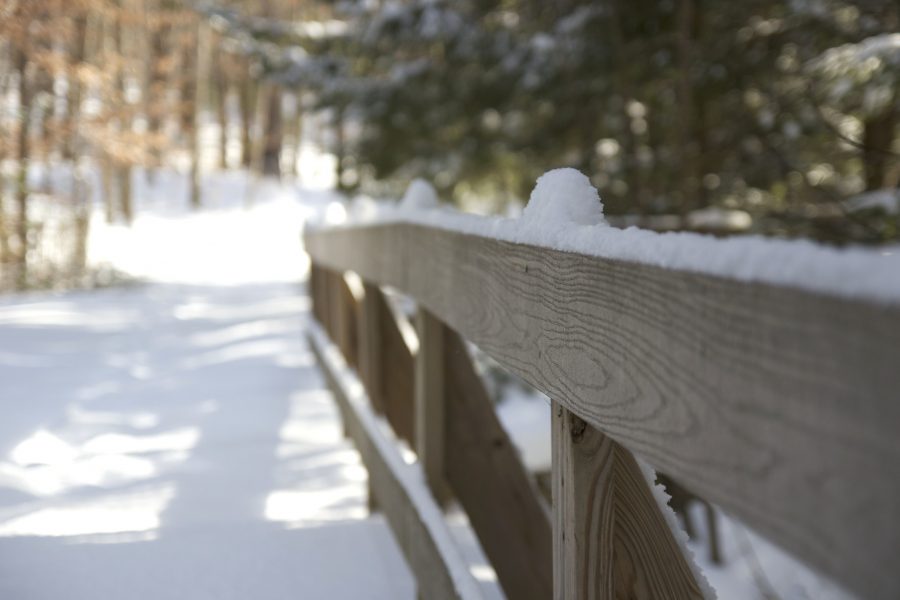 recinzione di legno, inverno, neve, percorso, trekking