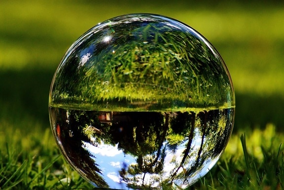 gota de agua, cristal, reflexión, hierba