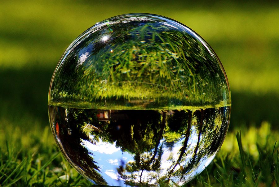 Vatten droplet, kristall, reflektion, gräs