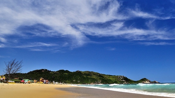 praia, Costa, montanha, mar, nuvens, céu