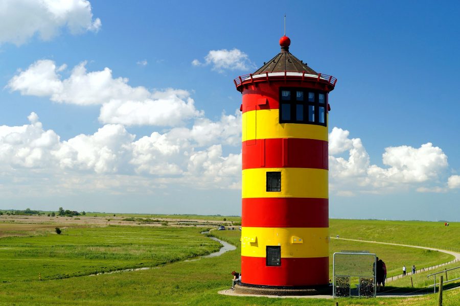 colored lighthouse, landscape, tower