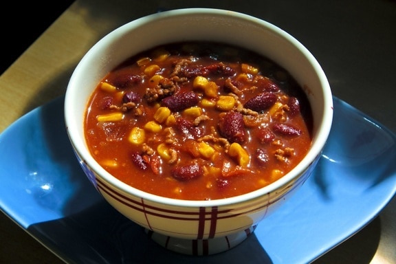 lahodný chili, potravín, stew, misy