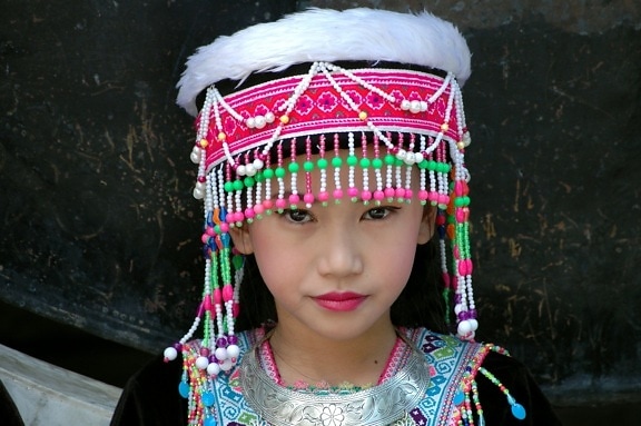 Thai lány, hagyományos ruha, csinos lány