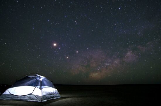 noc, namiot, niebo, gwiazdy