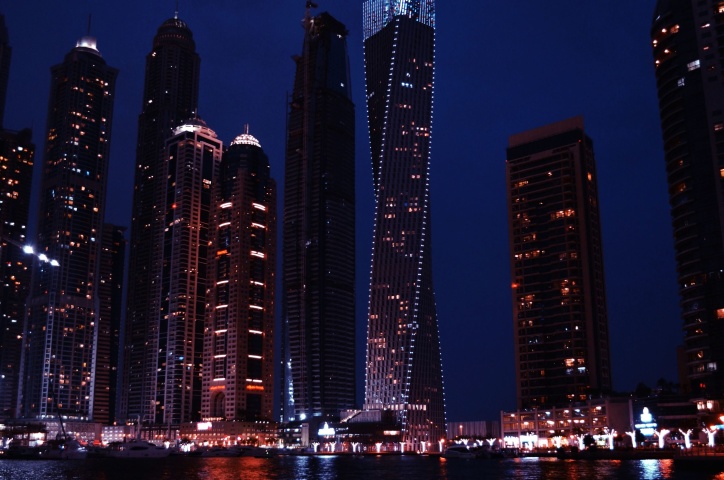 city, night, illuminated city, skyscrapers, downtown