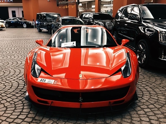 красный автомобиль ferrari, автомобиля, колес, спортивный автомобиль, лобовое стекло