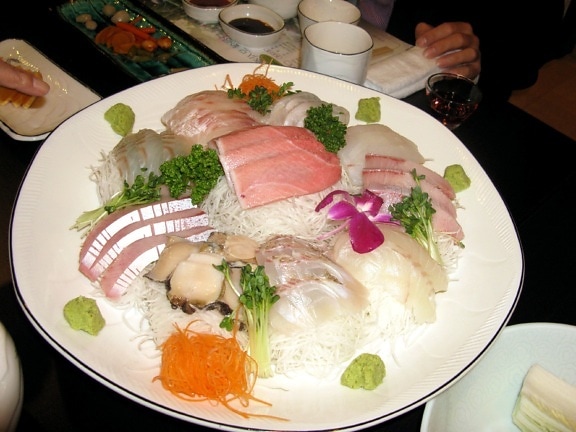 fish noodle, plate, food