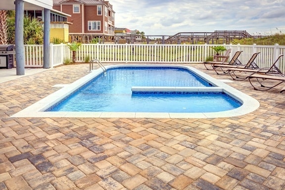 swimming pool, villa, backyard