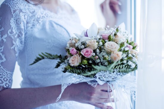 novia, vestido de novia, hermoso, flores florecientes, mujer