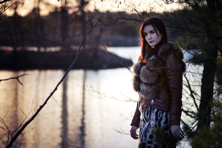fur, winter, woman, woods