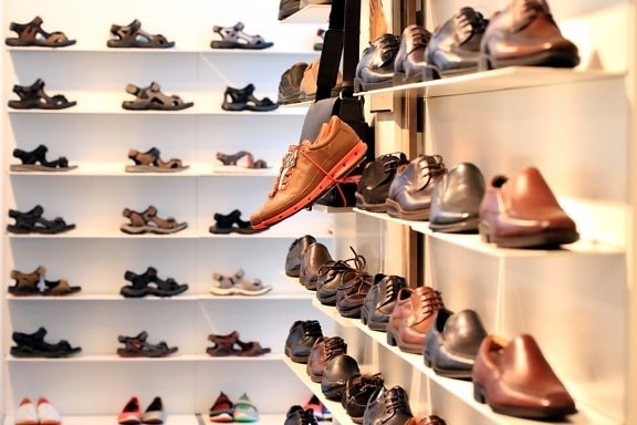 zapatos, estante, tienda de zapatos