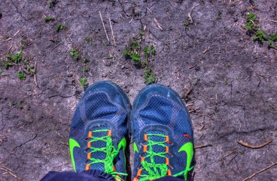 green sport shoes, ground
