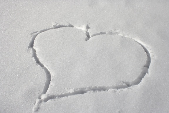 corazón, dibujado, nieve